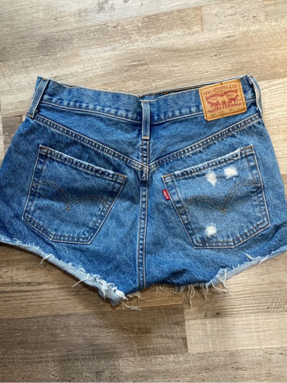 Levi's Blue Distressed High-Rise Denim Shorts